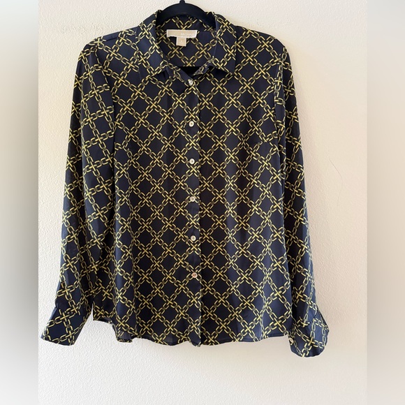 Michael Kors Tops - Michael Kors Black and Gold Chain Pattern Blouse